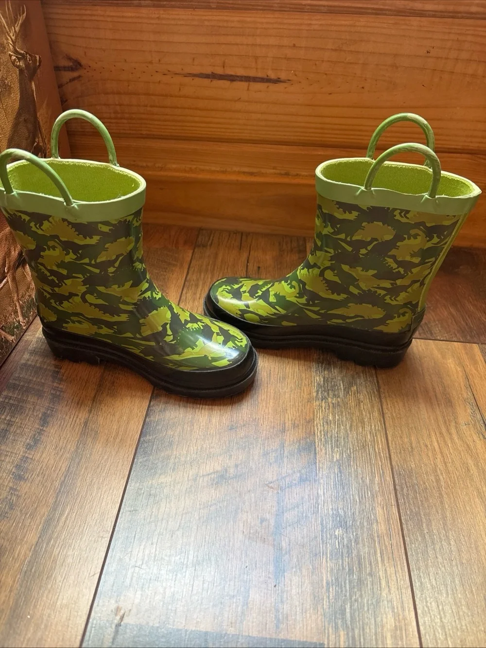 Blue mountain dinosaur print rain boots child size 9/10